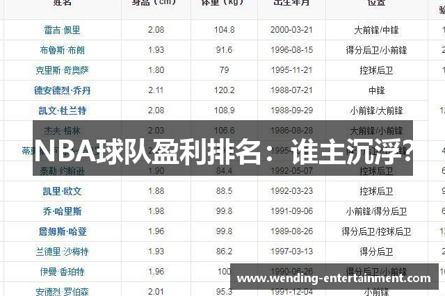 NBA球队盈利排名：谁主沉浮？
